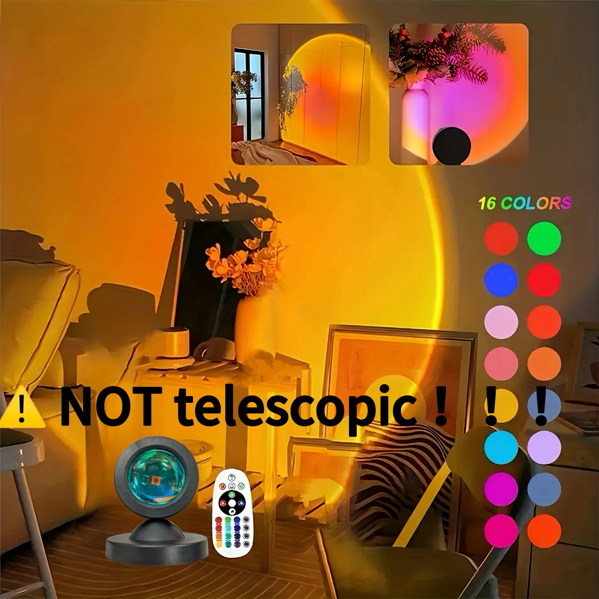 Projetor LED Sunset RGB com Comando – Luz Ambiente Multicolor para Decoração