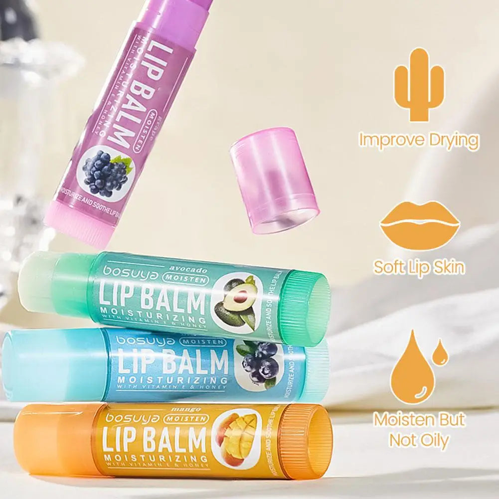 Conjunto de Bálsamos Labiais Hidratantes com Aroma de Frutas