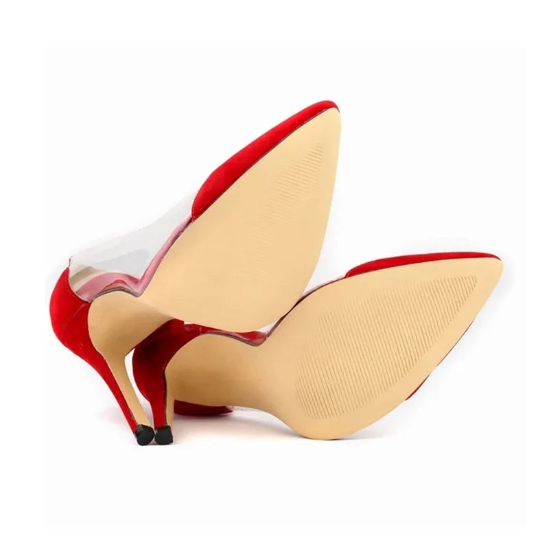 New Women High Heels Sexy Pumps Pointed Toes Transparent Ladies Single Thin Heel Stilettos Party Dress Wedding Shoes Plus Size