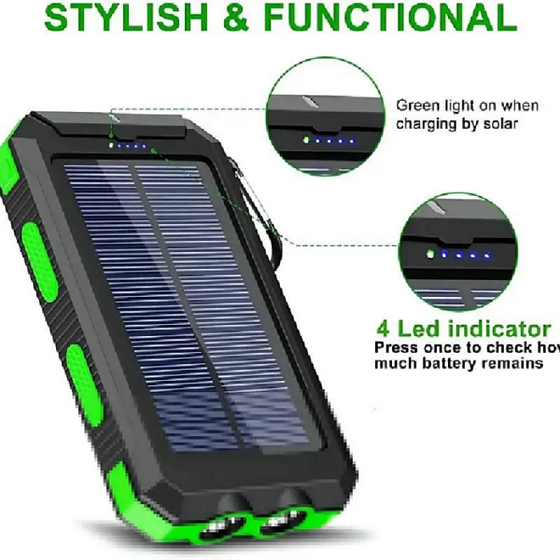 Power Bank Solar 20.000 mAh – Carregamento Rápido com Lanterna LED