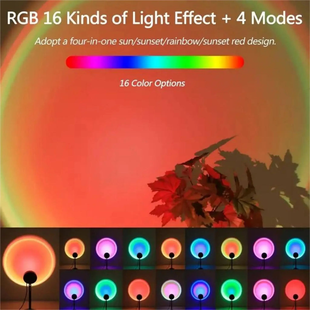 Projetor LED Sunset RGB com Comando – Luz Ambiente Multicolor para Decoração