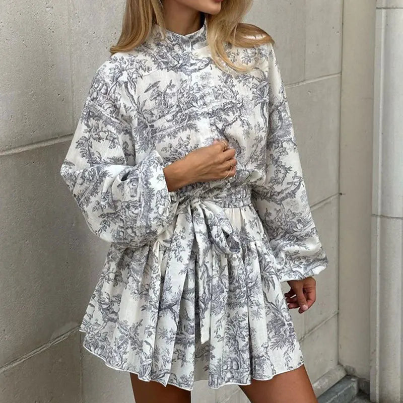Vestido Midi Floral Elegante de Manga Comprida