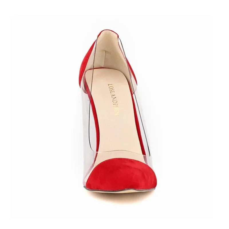New Women High Heels Sexy Pumps Pointed Toes Transparent Ladies Single Thin Heel Stilettos Party Dress Wedding Shoes Plus Size