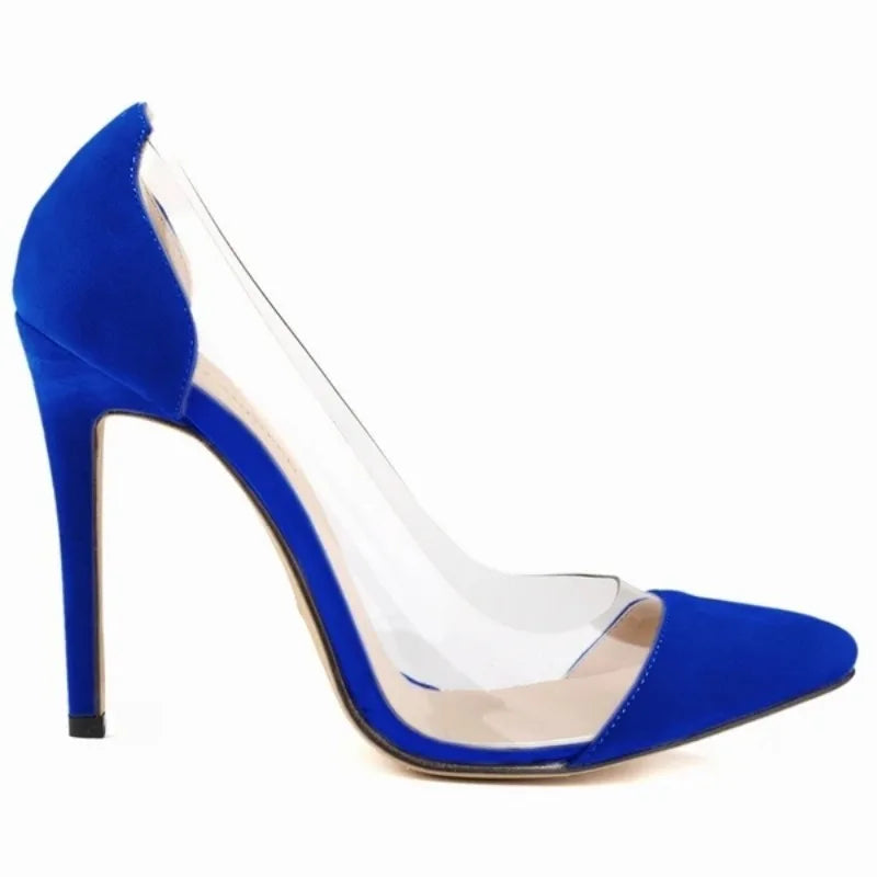 New Women High Heels Sexy Pumps Pointed Toes Transparent Ladies Single Thin Heel Stilettos Party Dress Wedding Shoes Plus Size