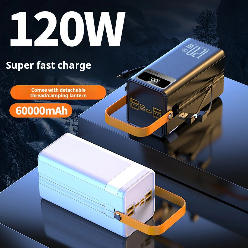 Power Bank Portátil 30.000/60.000 mAh 120W – Carregamento Rápido com Lanterna LED