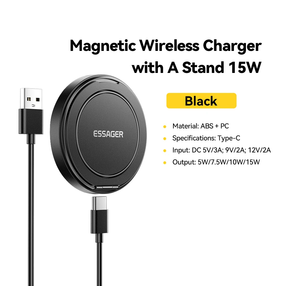 Suporte Magnético para Telemóvel com Carregamento Sem Fios 15W