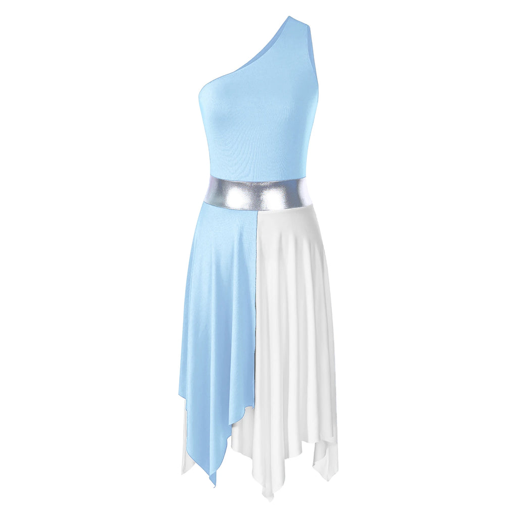 Vestido Elegante Maxi para Mulher com Decote Assimétrico e Cintura Marcada