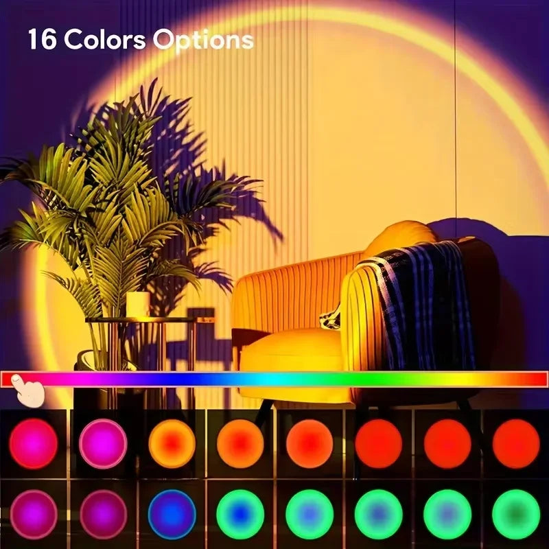 Projetor LED Sunset RGB com Comando – Luz Ambiente Multicolor para Decoração